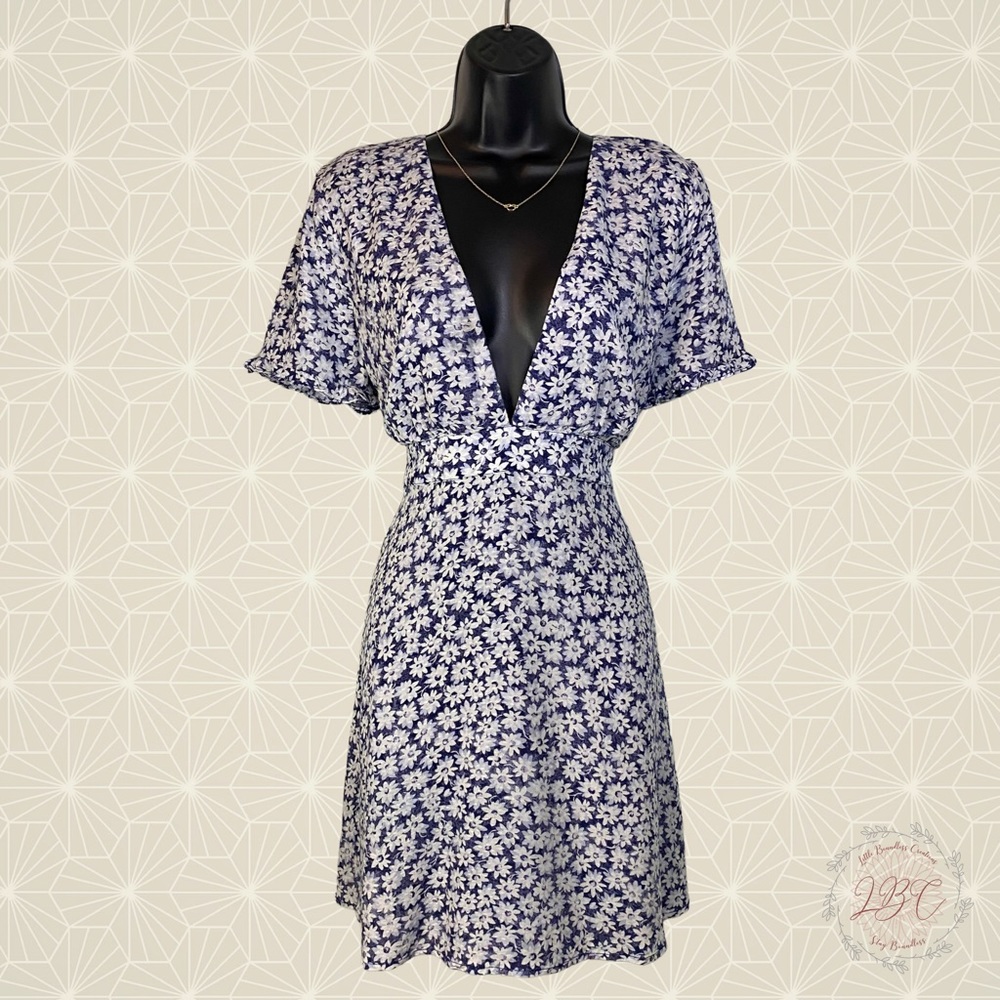 Lulu's Navy and White Floral Mini Dress